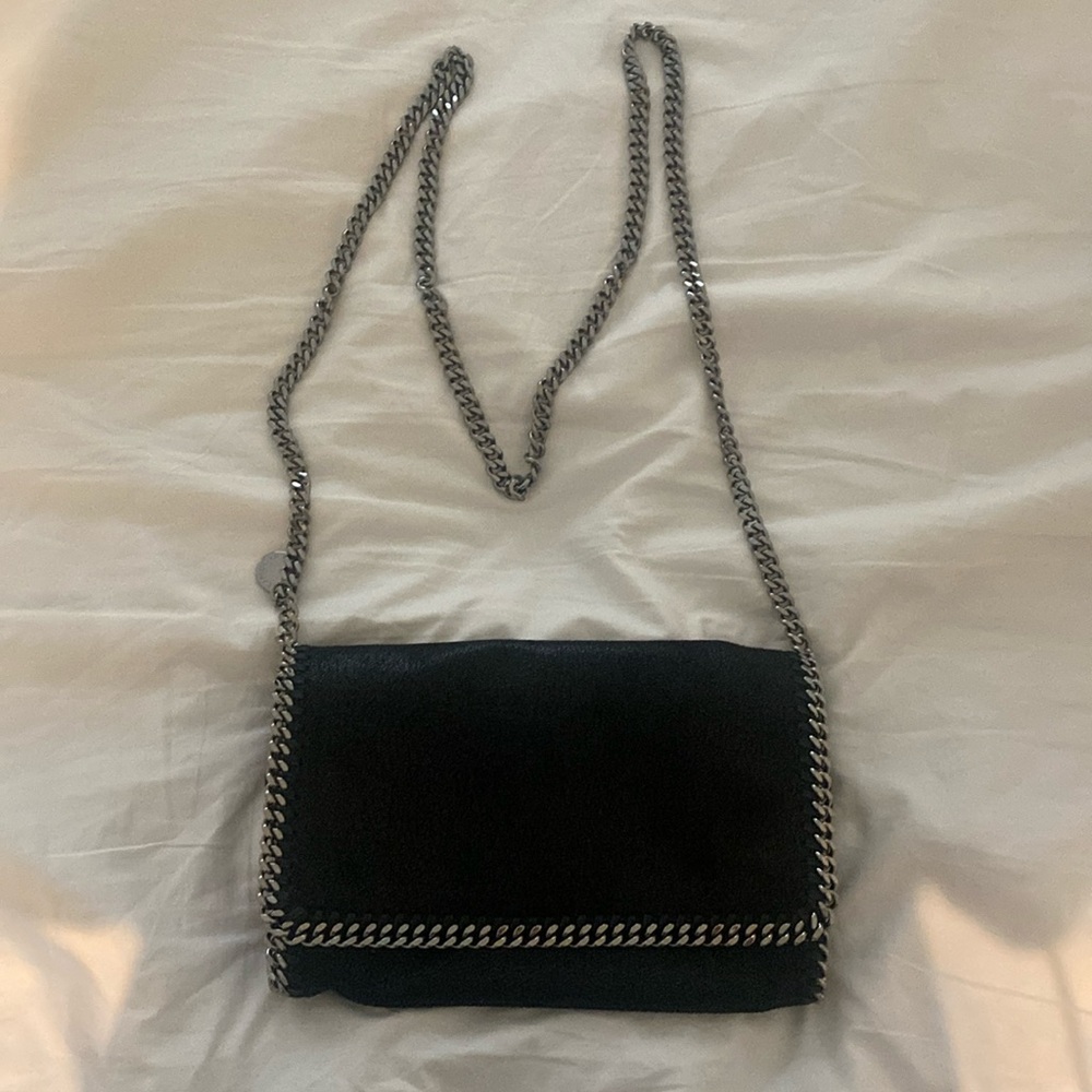 Stella McCartney black shimmer Shaggy Deer Falabella Crossbody